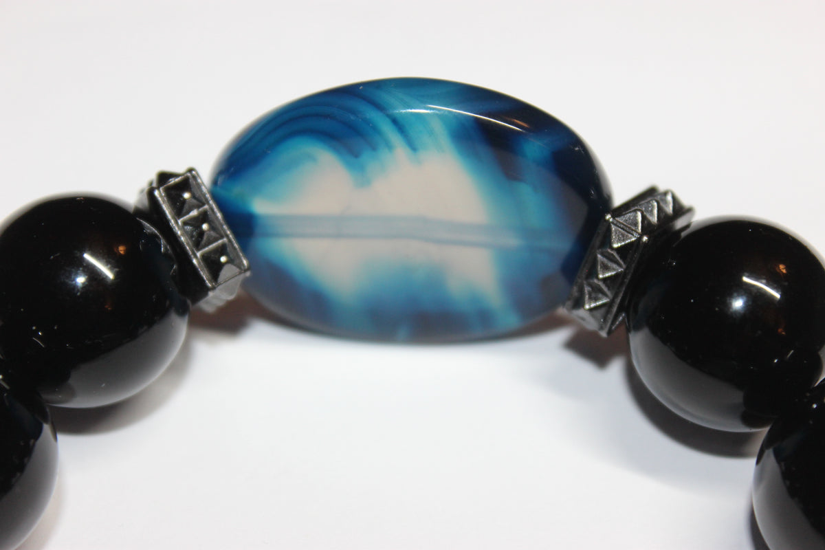 Shades Of Blue & Black Large Beaded Bracelet
