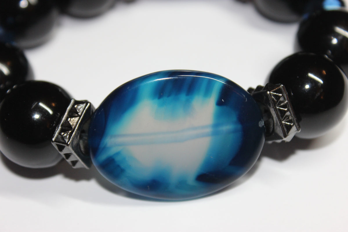 Shades Of Blue & Black Large Beaded Bracelet