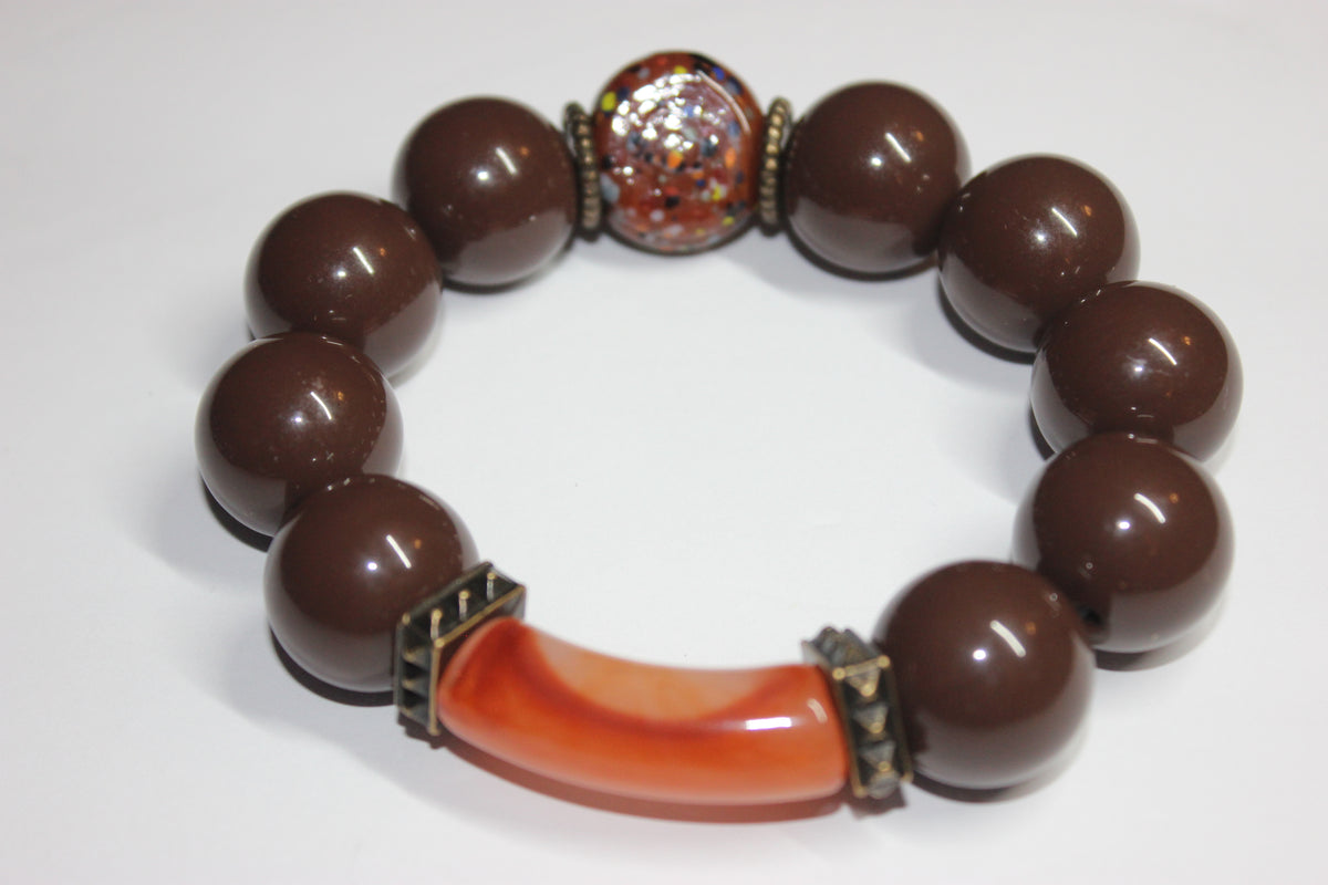 Shades Of Brown & Orange Large Beaded Bracelet