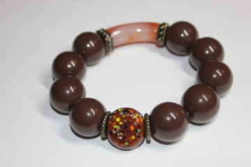 Shades Of Brown & Orange Large Beaded Bracelet