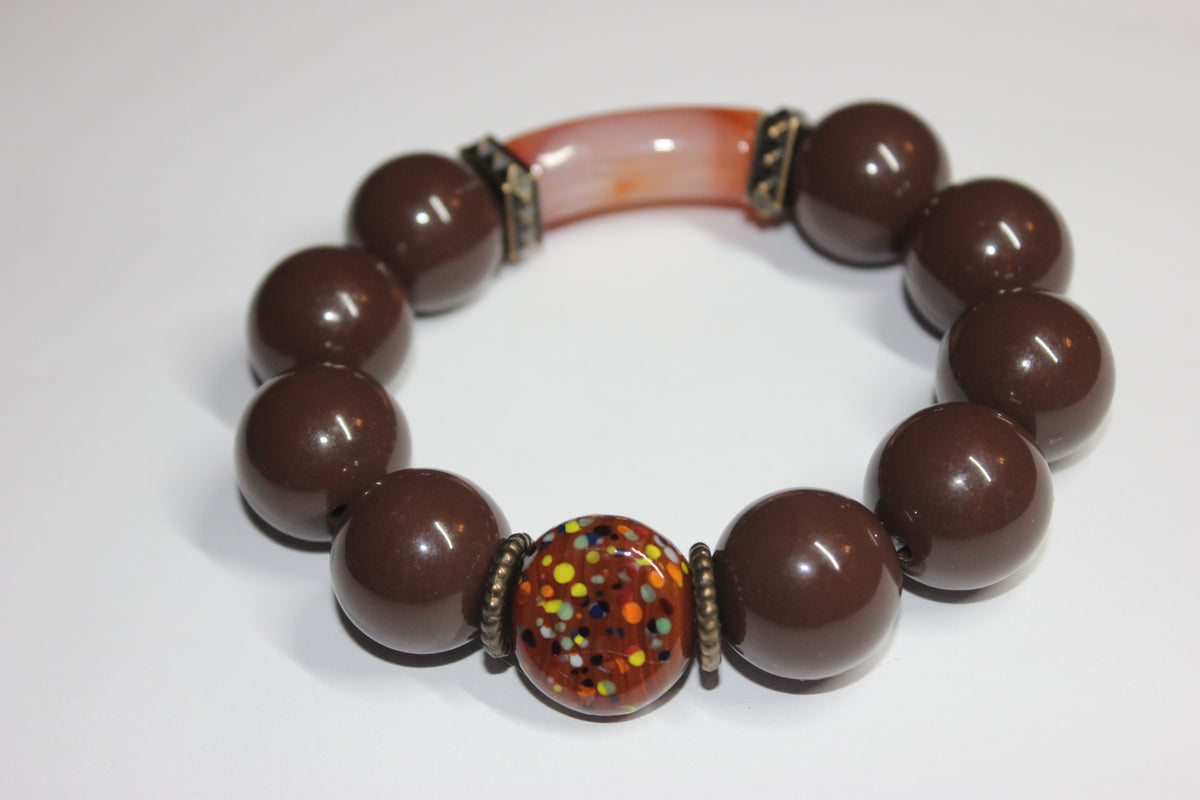 Shades Of Brown & Orange Large Beaded Bracelet