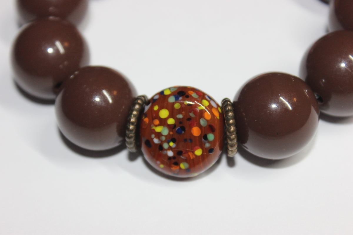 Shades Of Brown & Orange Large Beaded Bracelet
