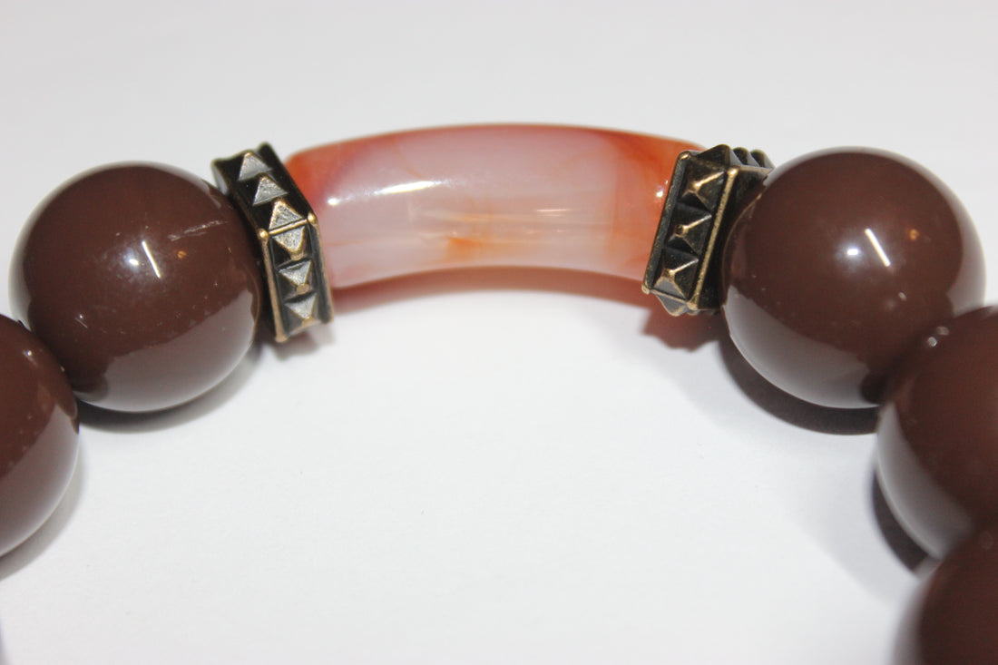 Shades Of Brown & Orange Large Beaded Bracelet