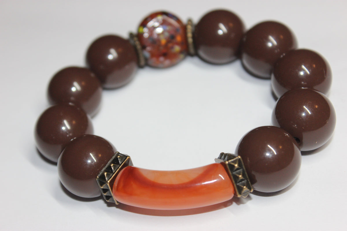 Shades Of Brown & Orange Large Beaded Bracelet