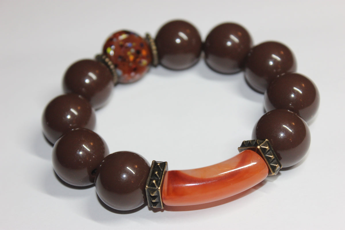 Shades Of Brown & Orange Large Beaded Bracelet