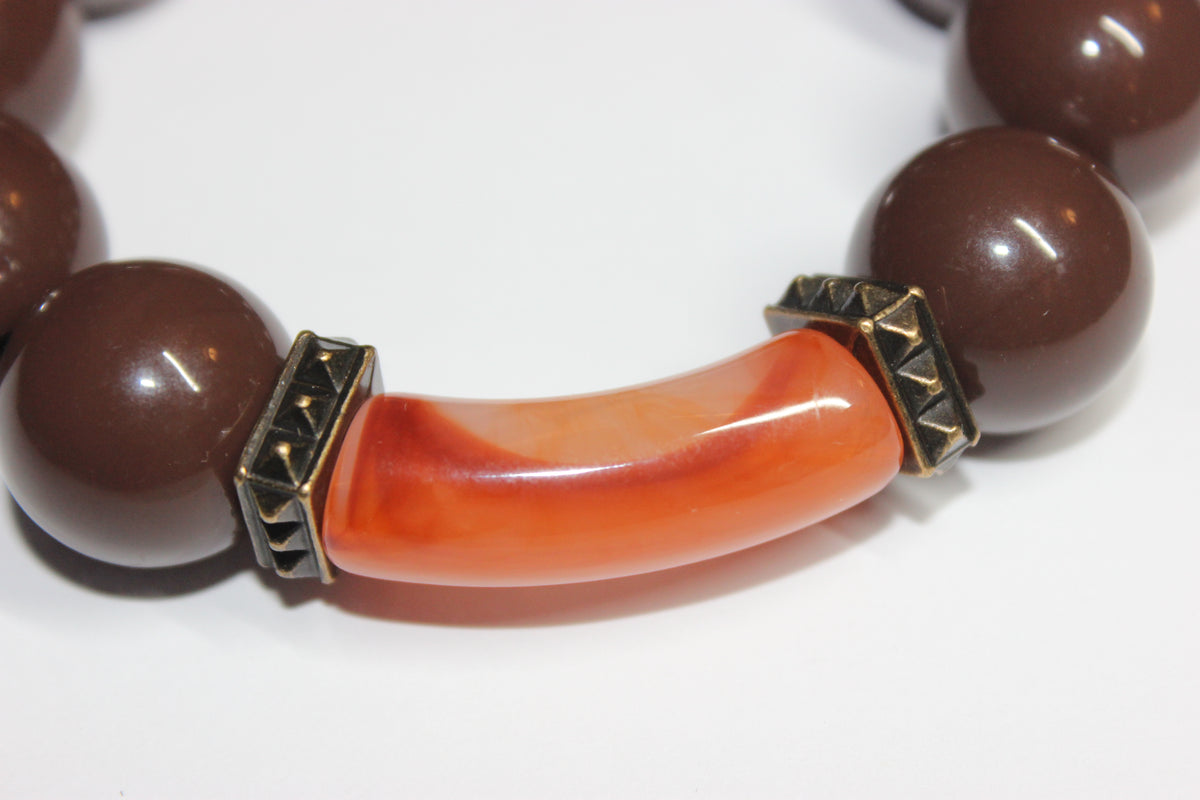 Shades Of Brown & Orange Large Beaded Bracelet
