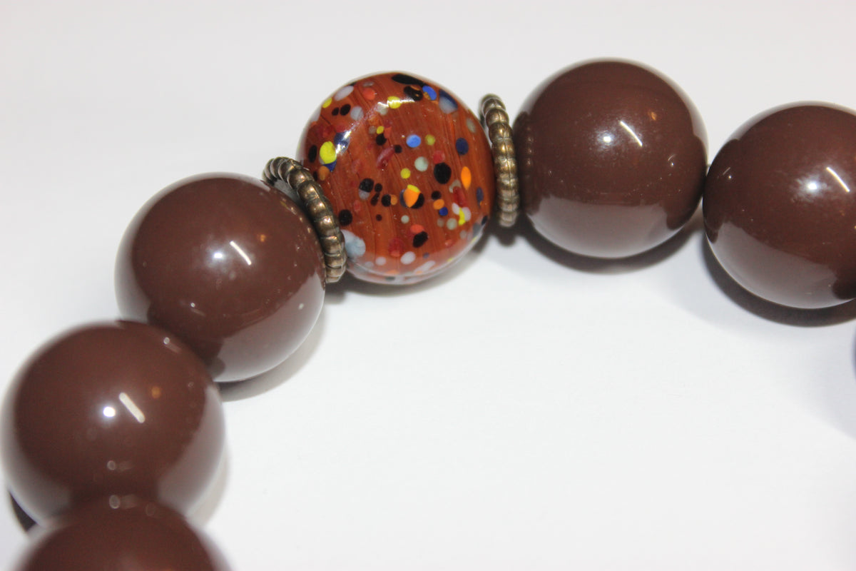Shades Of Brown & Orange Large Beaded Bracelet