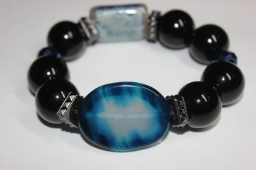 Shades Of Blue & Black Large Beaded Bracelet