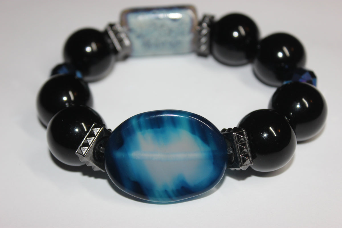 Shades Of Blue & Black Large Beaded Bracelet
