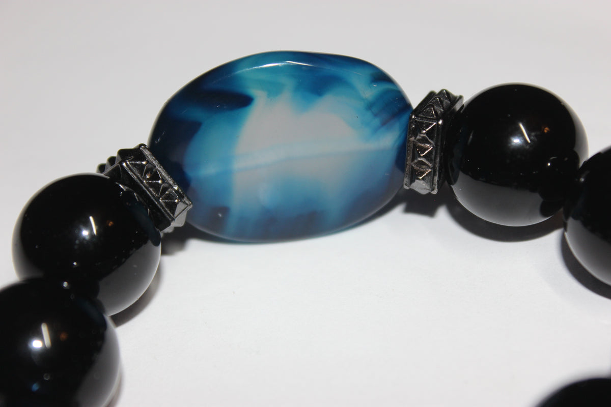 Shades Of Blue & Black Large Beaded Bracelet