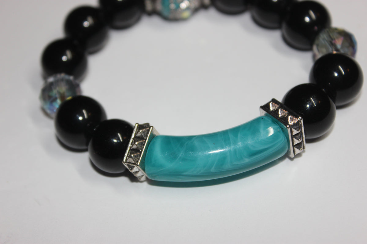 Shades Of Turquoise & Black Beaded Bracelet