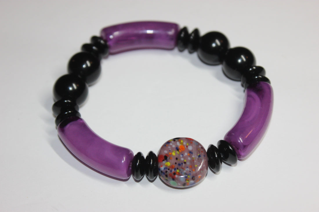Shades Of Purple & Black Beaded Bracelet