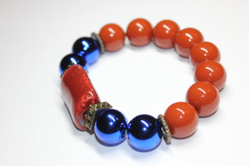 Shades Of Orange & Electric Blue Beaded Bracelet