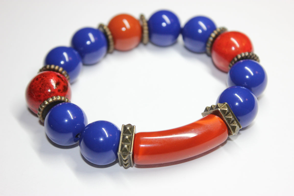 Shades Of Blue & Orange Beaded Bracelet