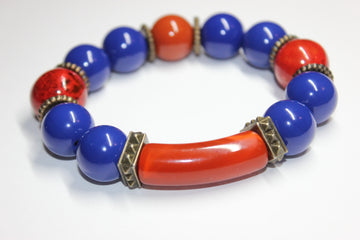 Shades Of Blue & Orange Beaded Bracelet