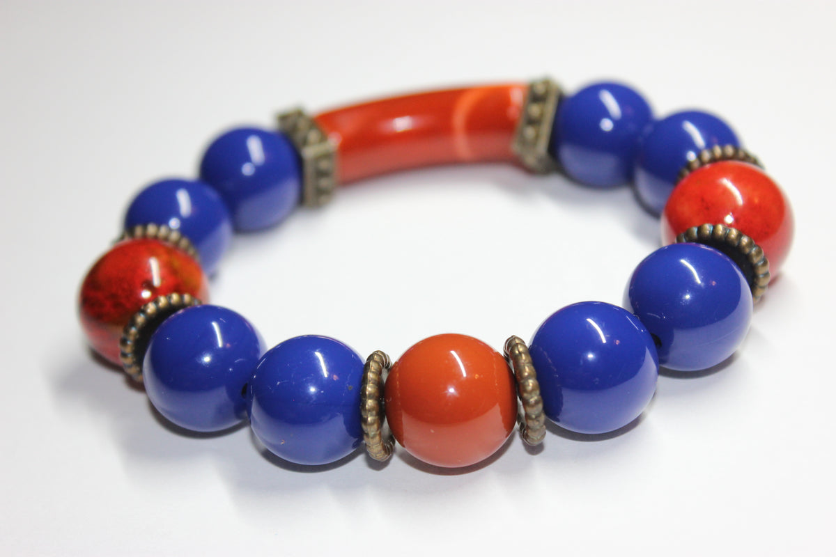 Shades Of Blue & Orange Beaded Bracelet