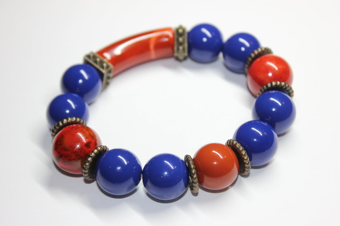 Shades Of Blue & Orange Beaded Bracelet
