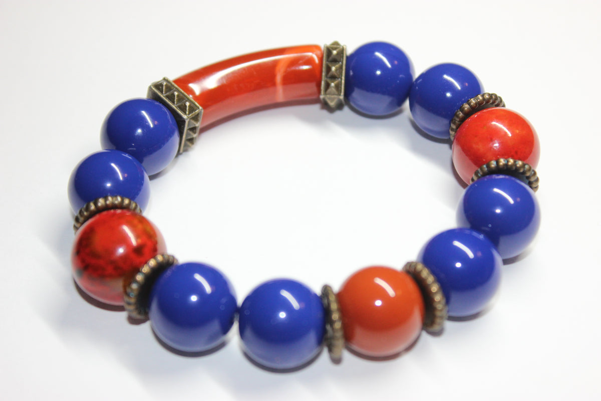 Shades Of Blue & Orange Beaded Bracelet