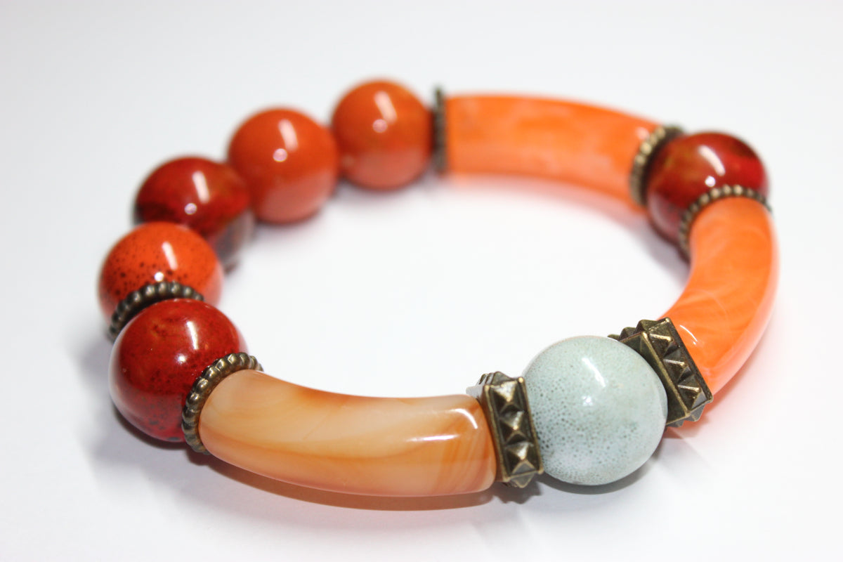 Shades Of Orange Beaded Bracelet