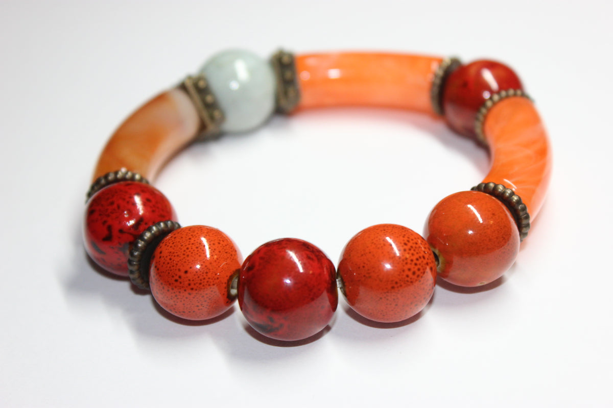 Shades Of Orange Beaded Bracelet