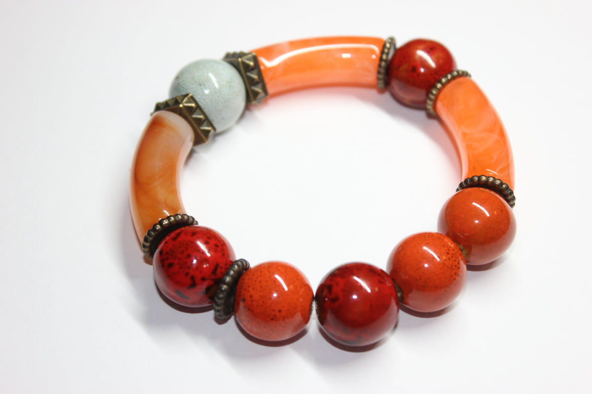 Shades Of Orange Beaded Bracelet