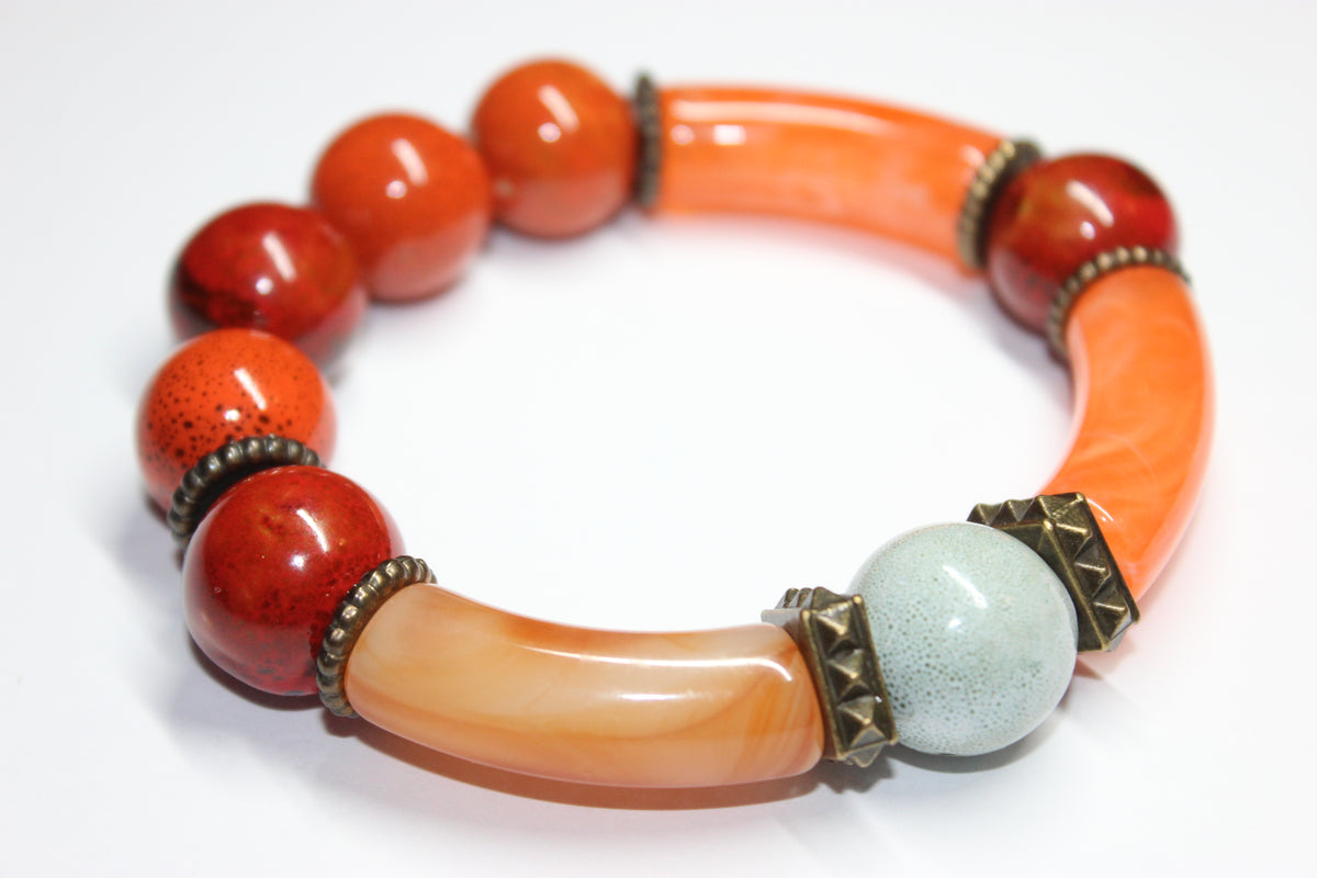 Shades Of Orange Beaded Bracelet