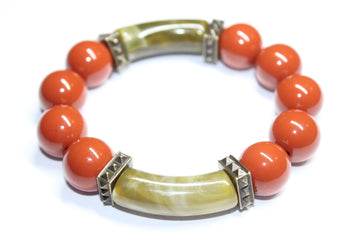 Shades Of Olive Green & Rust Orange Beaded Bracelet