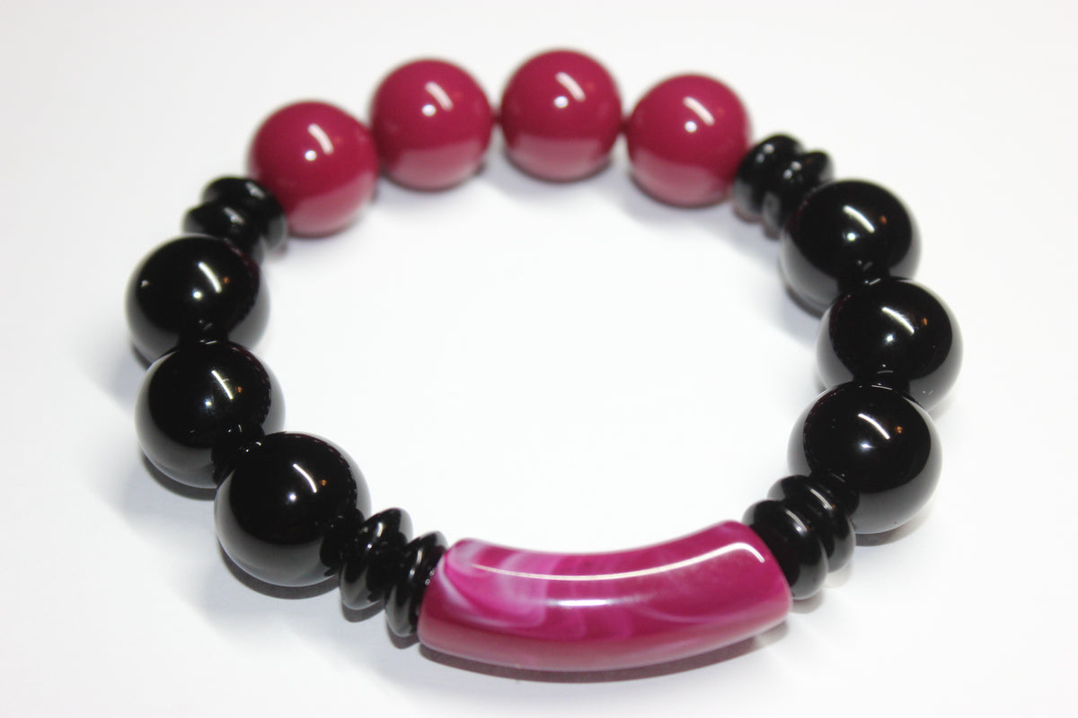 Black & Cranberry Plum beaded bracelet