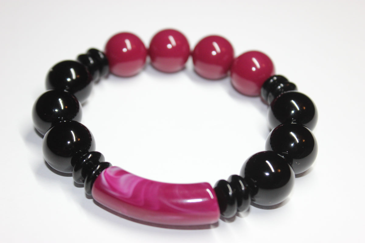 Black & Cranberry Plum beaded bracelet
