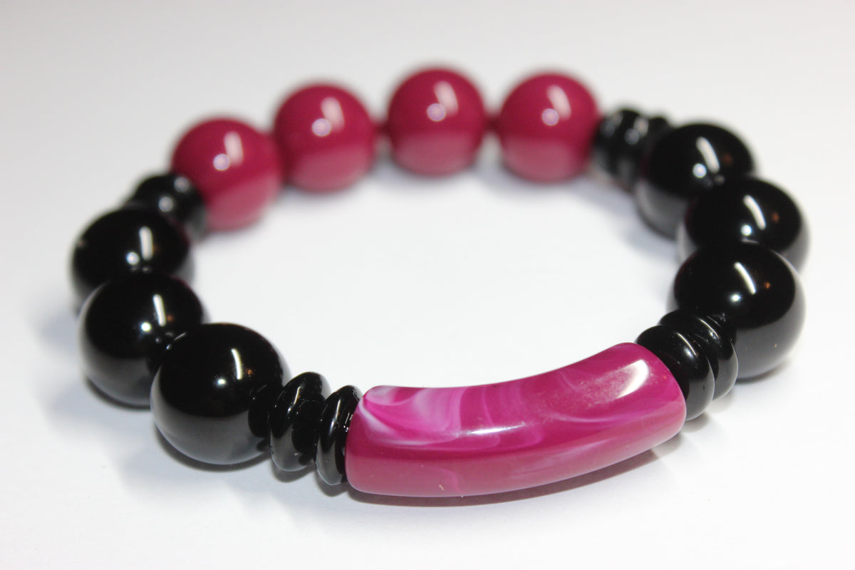 Black & Cranberry Plum beaded bracelet