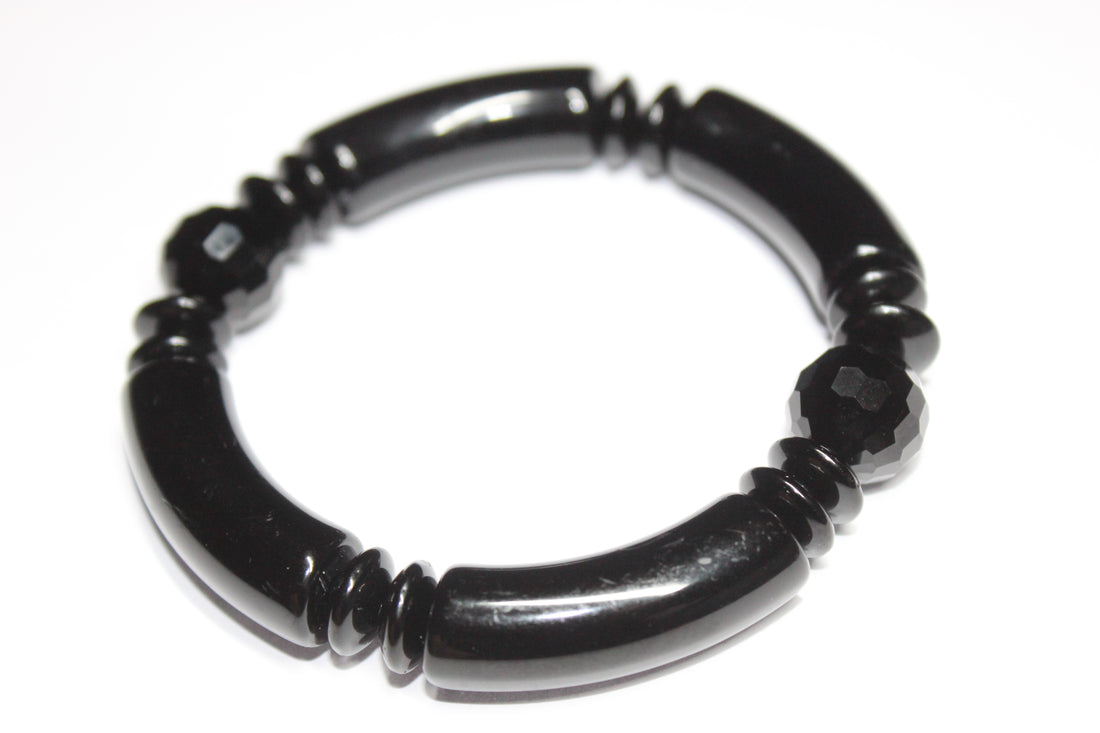 Black on Black with a touch of Black Ice Beaded Bracelet