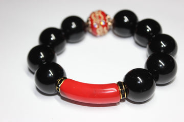 Black Red & Gold Large Beaded Bracelet