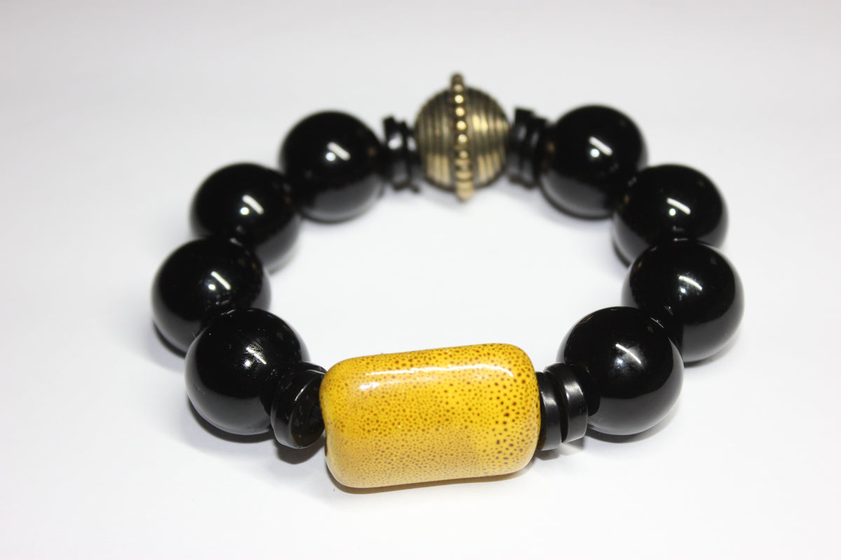 Black & Mustard Large Beaded Bracelet