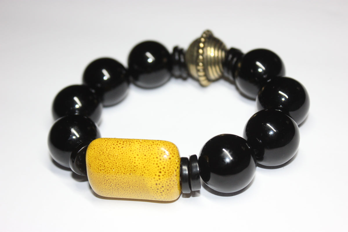 Black & Mustard Large Beaded Bracelet