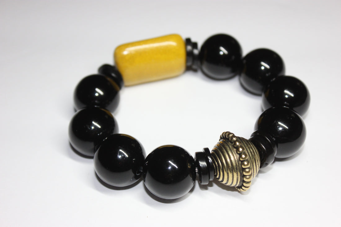 Black & Mustard Large Beaded Bracelet