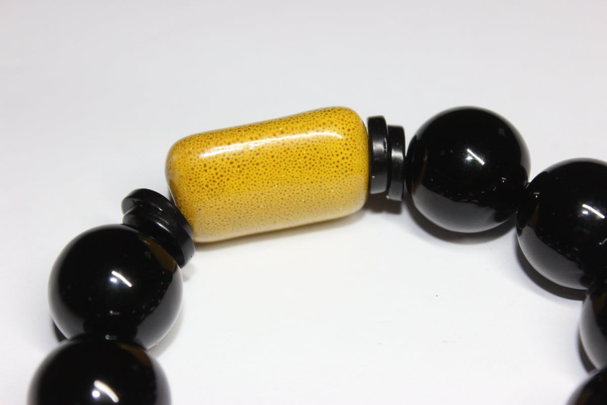 Black & Mustard Large Beaded Bracelet
