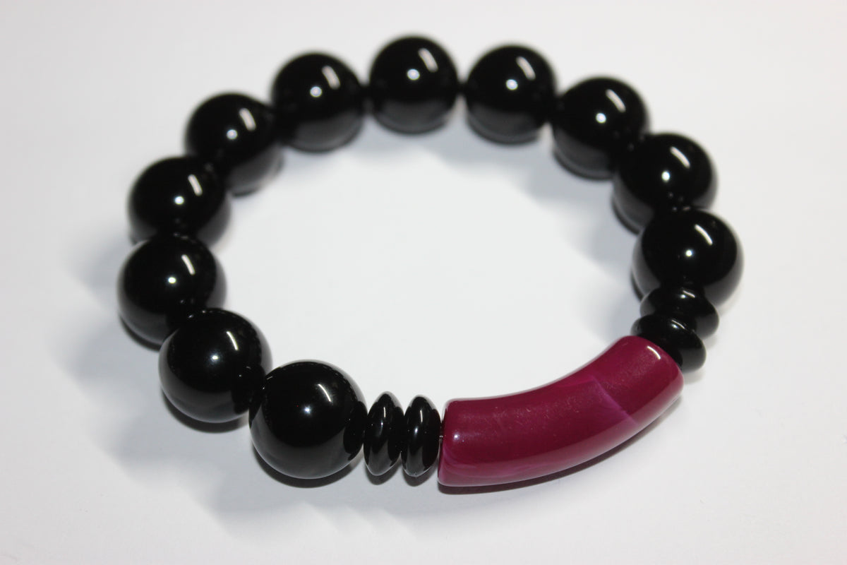 Cranberry & Black Beaded Bracelet