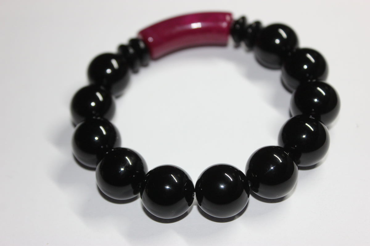 Cranberry & Black Beaded Bracelet