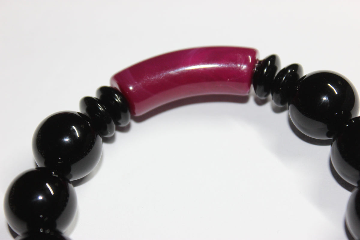 Cranberry & Black Beaded Bracelet