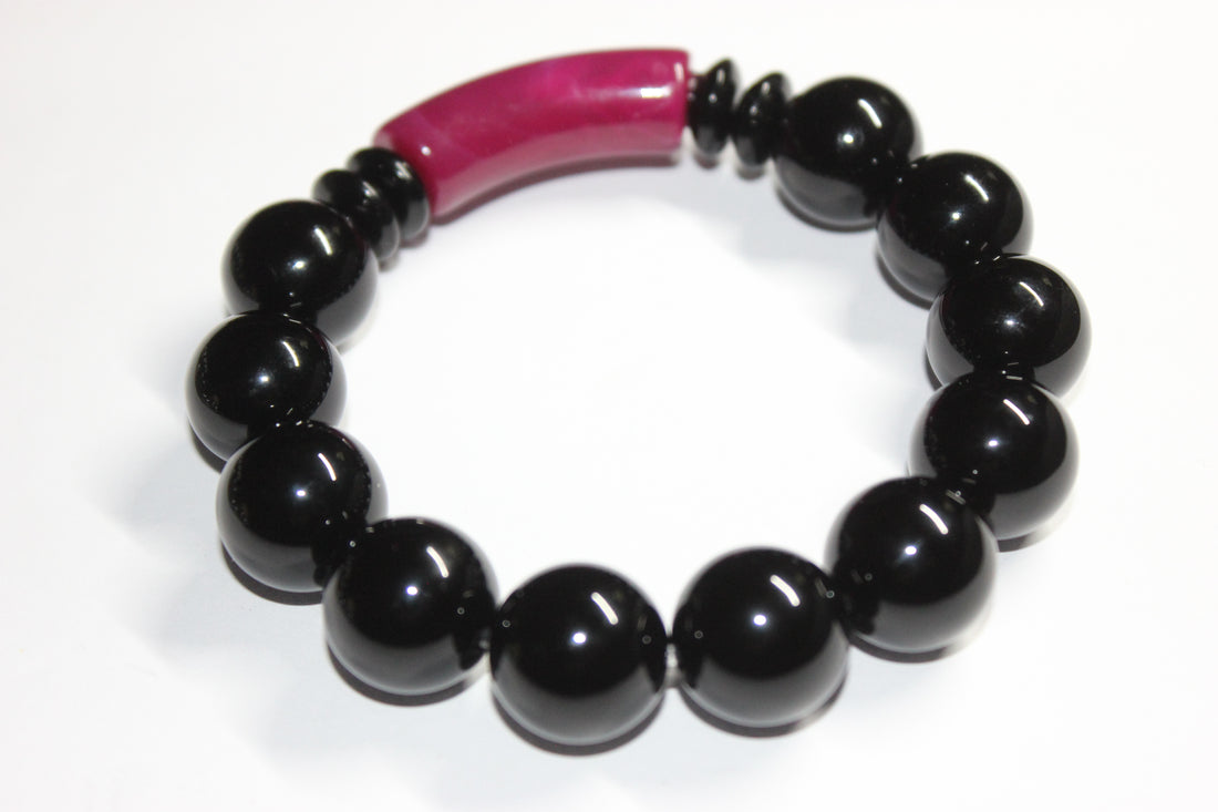 Cranberry & Black Beaded Bracelet