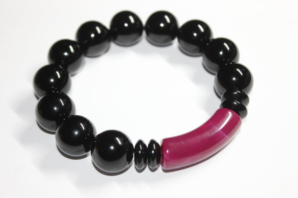 Cranberry & Black Beaded Bracelet