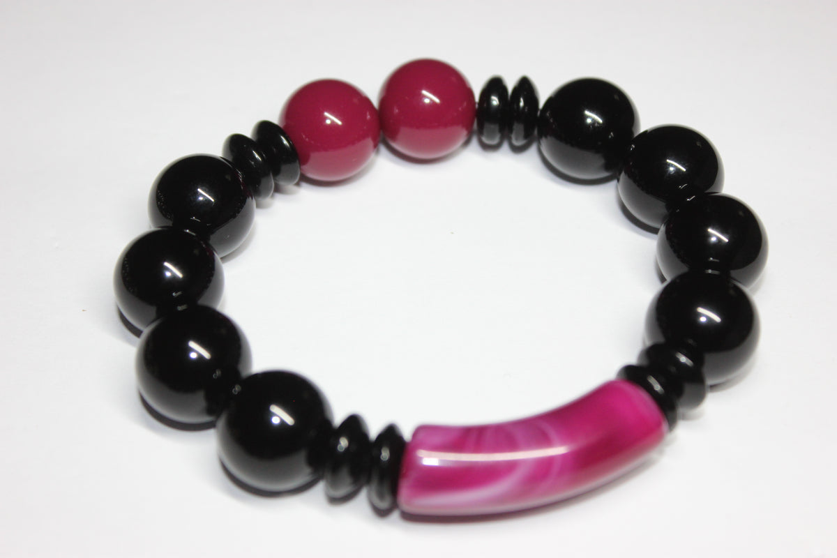 Cranberry & Black Beaded Bracelet