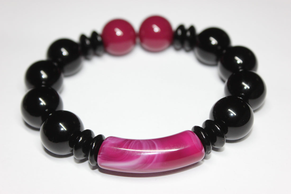 Cranberry & Black Beaded Bracelet