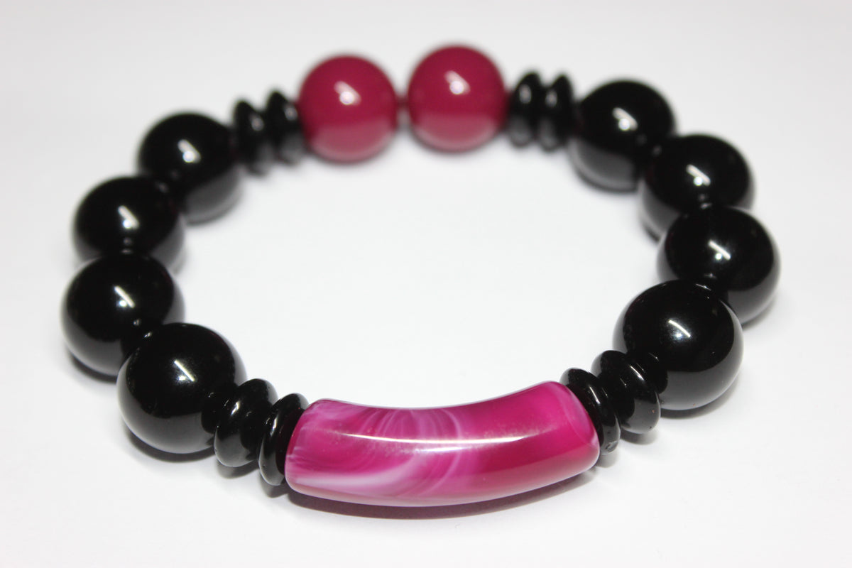 Cranberry & Black Beaded Bracelet