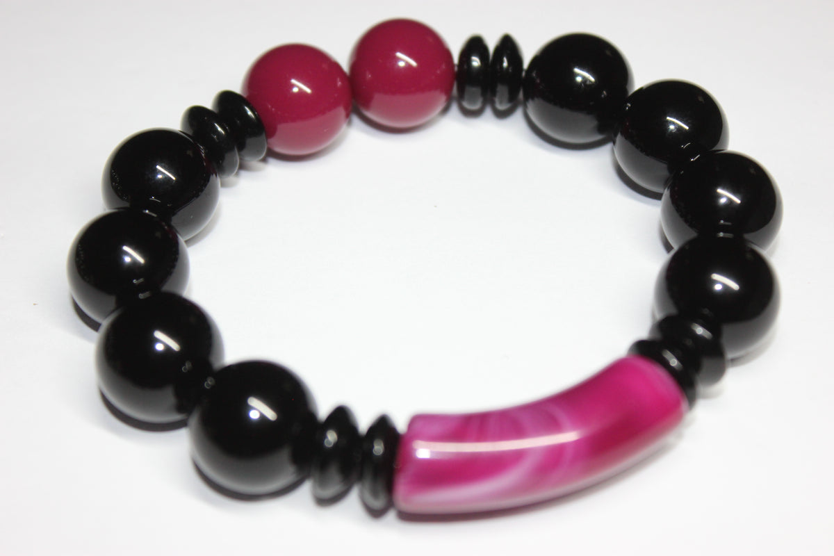 Cranberry & Black Beaded Bracelet