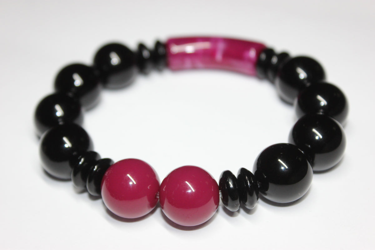Cranberry & Black Beaded Bracelet