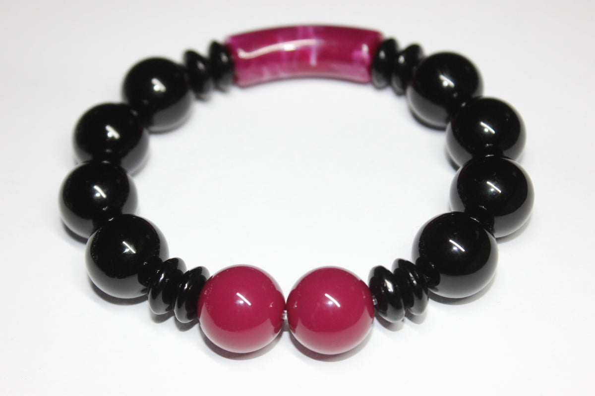 Cranberry & Black Beaded Bracelet