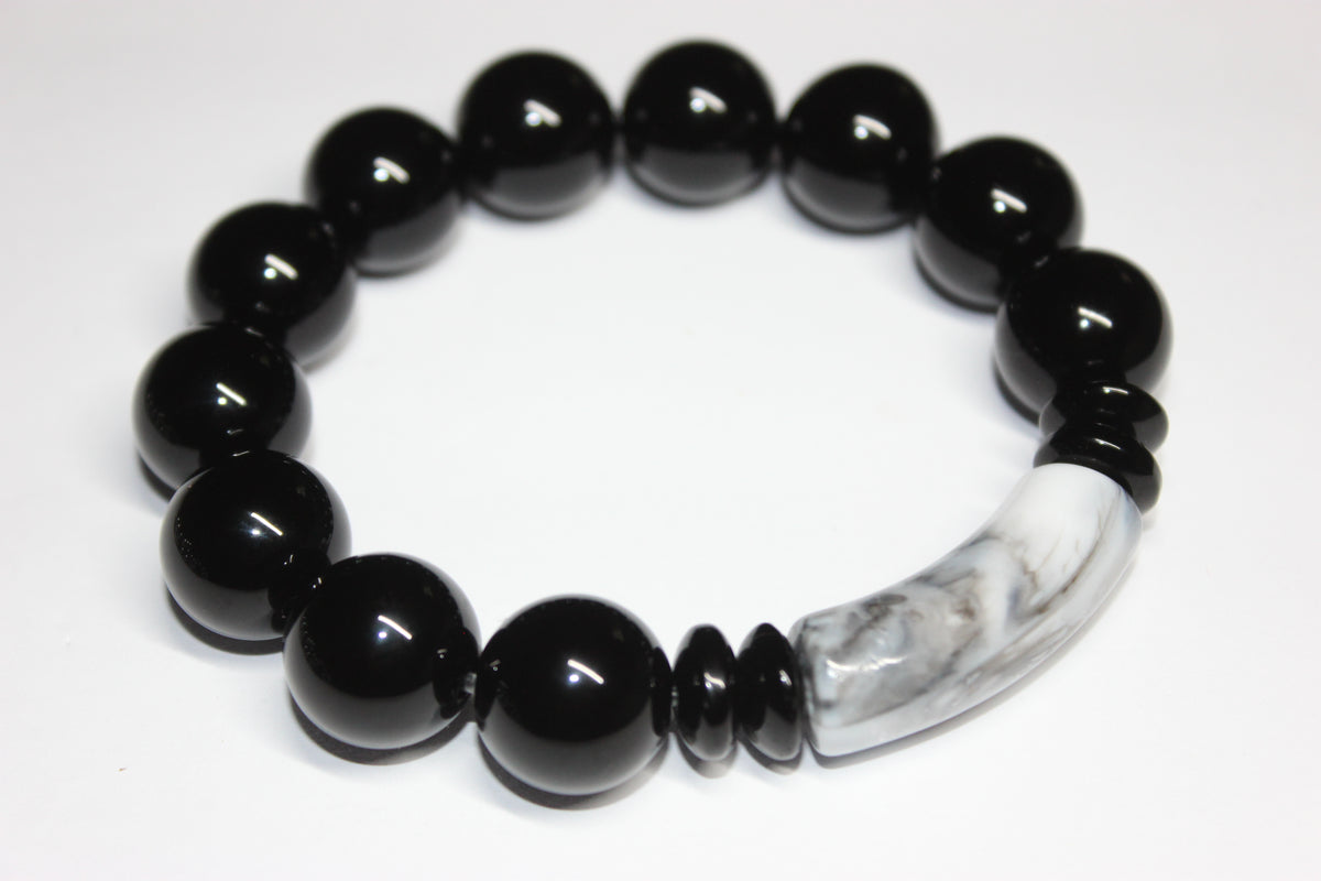Black & Marble Grey/White Beaded Bracelet