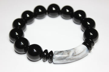 Black & Marble Grey/White Beaded Bracelet