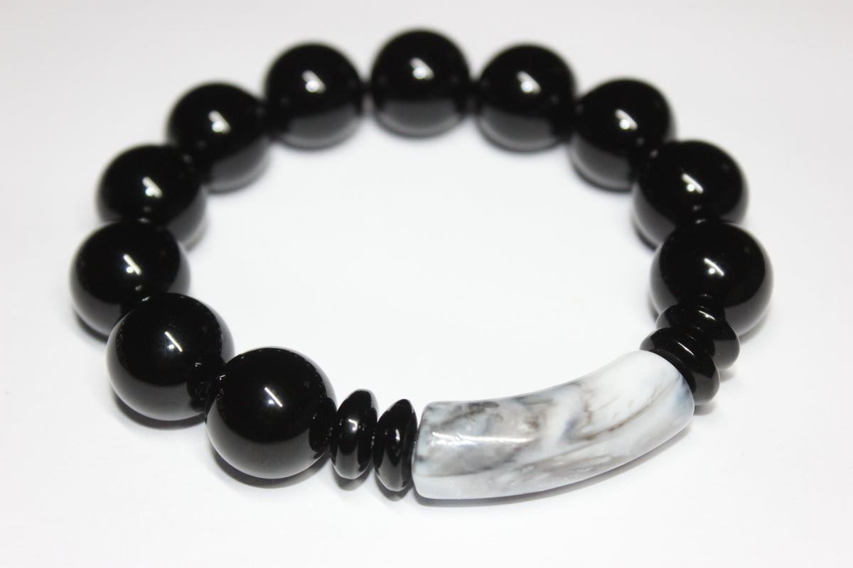 Black & Marble Grey/White Beaded Bracelet